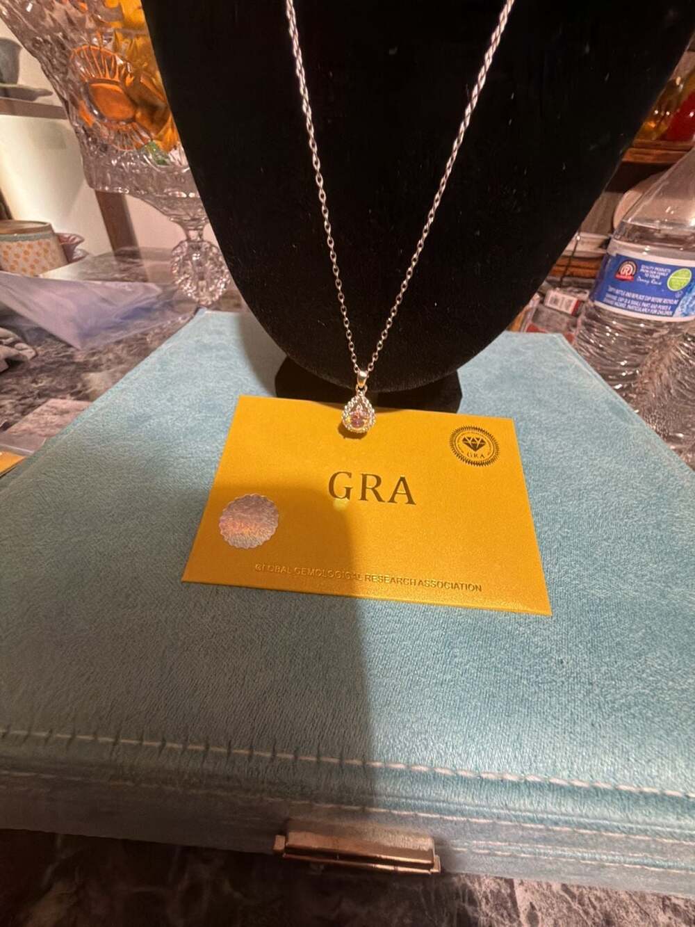 GRA Certified Pear-Shaped Moissanite Pendant Necklace in Silver